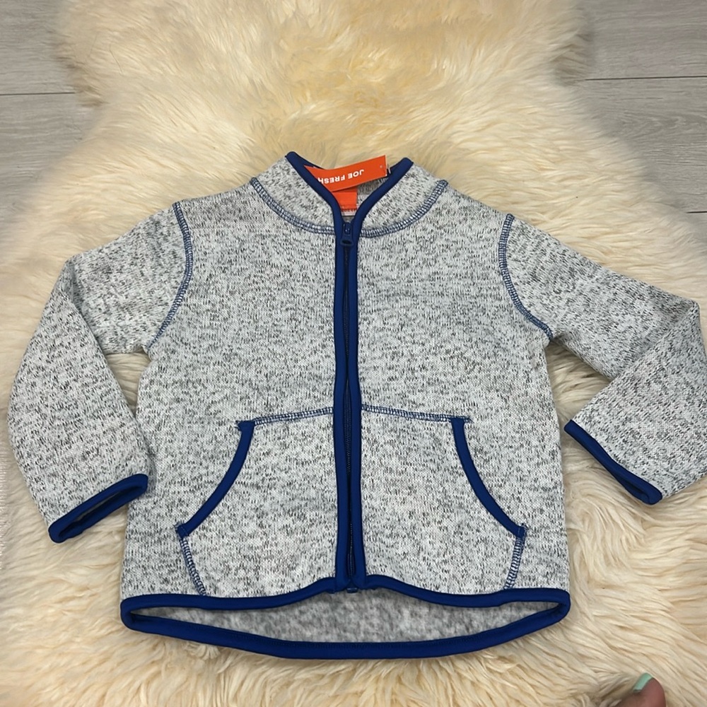 Joe Fresh Light Gray White Zippered Jacket with Blue Trim NWT Size 2T